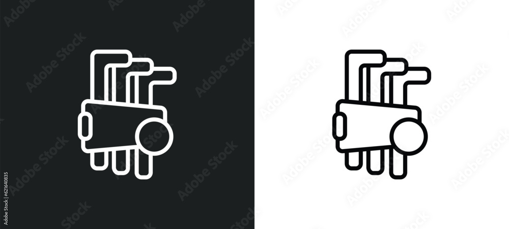 Poster allen keys outline icon in white and black colors. allen keys flat vector icon from construction and