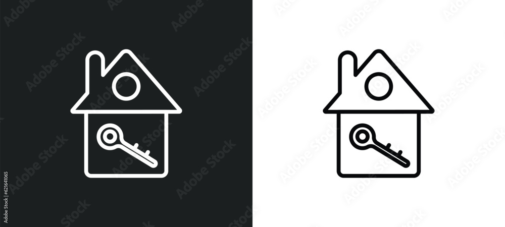 Poster home key outline icon in white and black colors. home key flat vector icon from construction collect