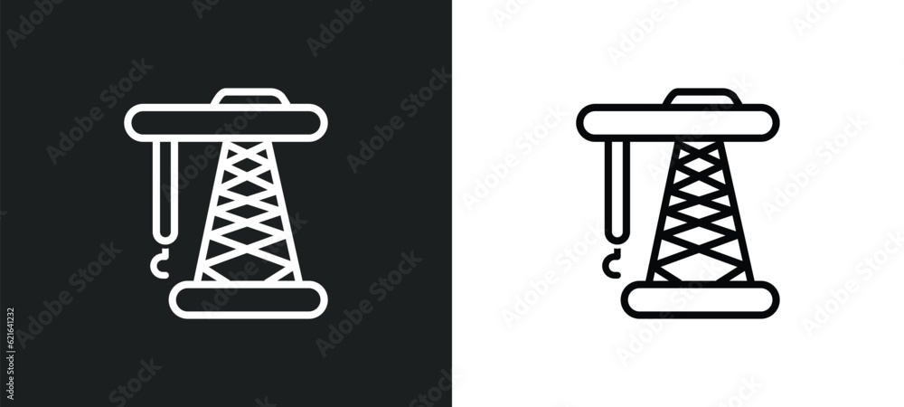 Poster derrick facing right outline icon in white and black colors. derrick facing right flat vector icon f