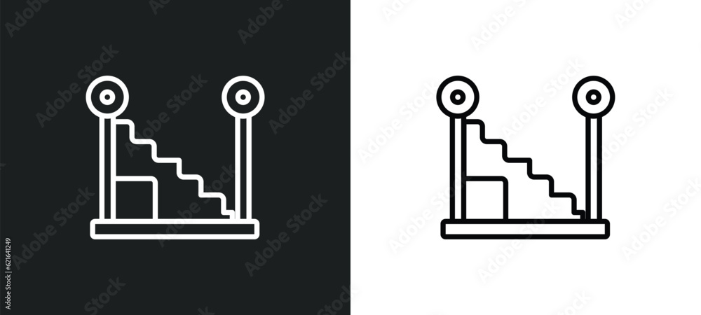 Poster stairs with handle outline icon in white and black colors. stairs with handle flat vector icon from 