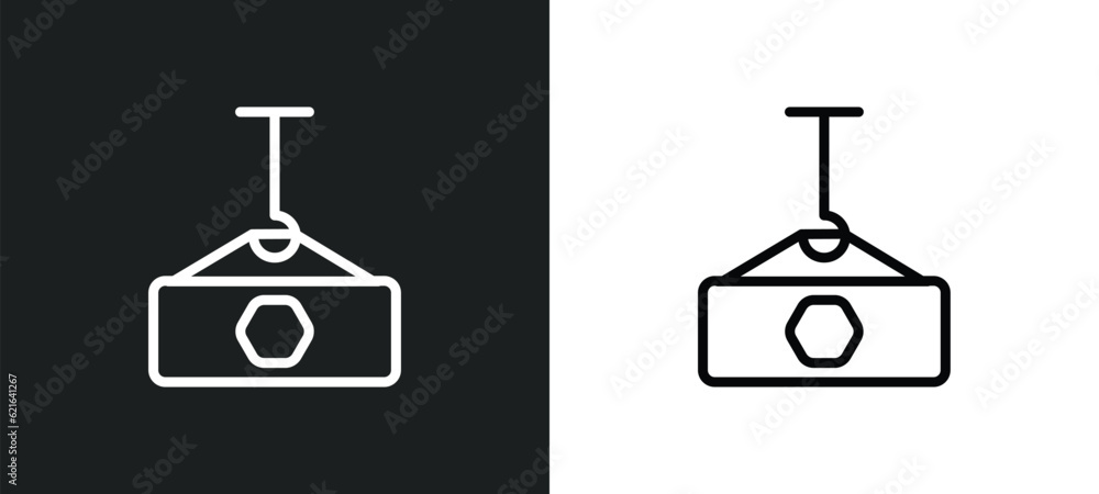 Poster hook with cargo outline icon in white and black colors. hook with cargo flat vector icon from constr