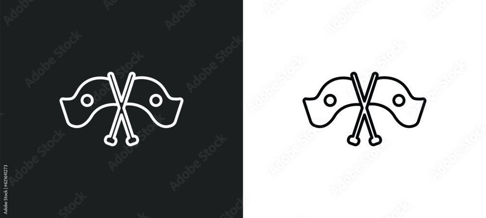 Poster flags crossed outline icon in white and black colors. flags crossed flat vector icon from constructi