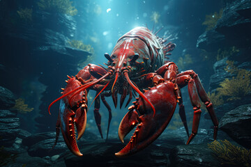 Majestic giant lobster in the underwater world, displaying its impressive size and beauty. Generative Ai.