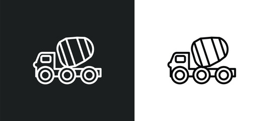 cement truck outline icon in white and black colors. cement truck flat vector icon from construction collection for web, mobile apps and ui.