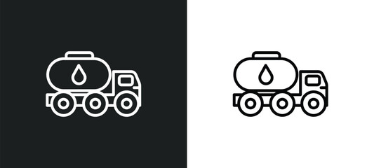 fuel truck outline icon in white and black colors. fuel truck flat vector icon from construction collection for web, mobile apps and ui. - obrazy, fototapety, plakaty