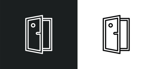 doors open outline icon in white and black colors. doors open flat vector icon from construction collection for web, mobile apps and ui.