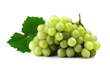 grape vine isolated on white background.white grapes on a branch with leaves.Generative AI