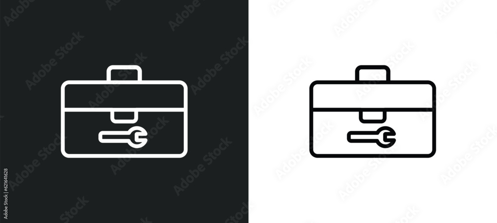 Poster toolbox outline icon in white and black colors. toolbox flat vector icon from construction collectio