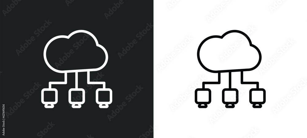 Poster cloud network outline icon in white and black colors. cloud network flat vector icon from computer c