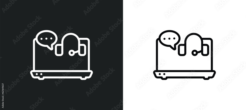 Poster online support outline icon in white and black colors. online support flat vector icon from computer