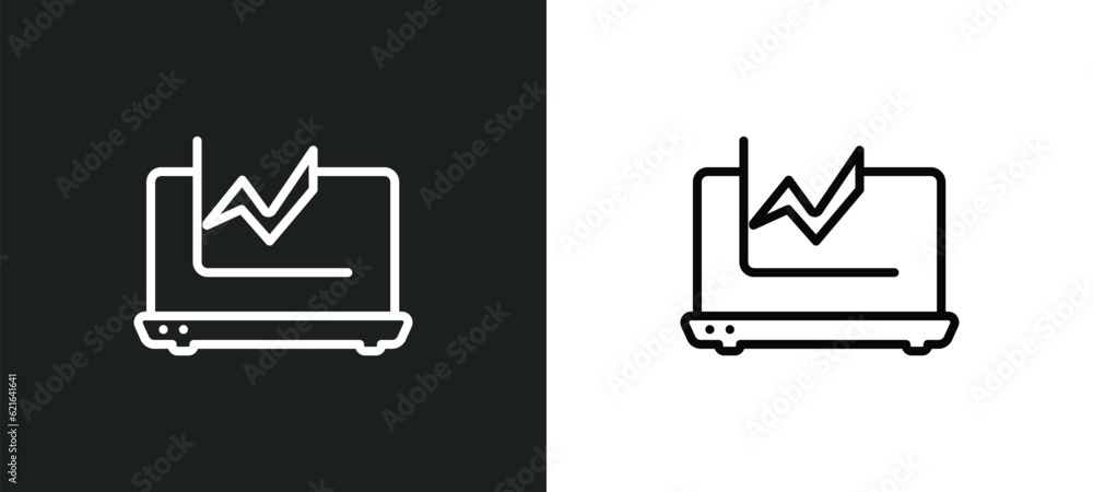 Aufkleber laptop stream graphic outline icon in white and black colors. laptop stream graphic flat vector icon