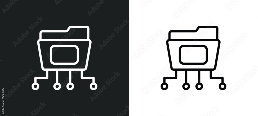 Poster folder connected circuit outline icon in white and black colors. folder connected circuit flat vecto