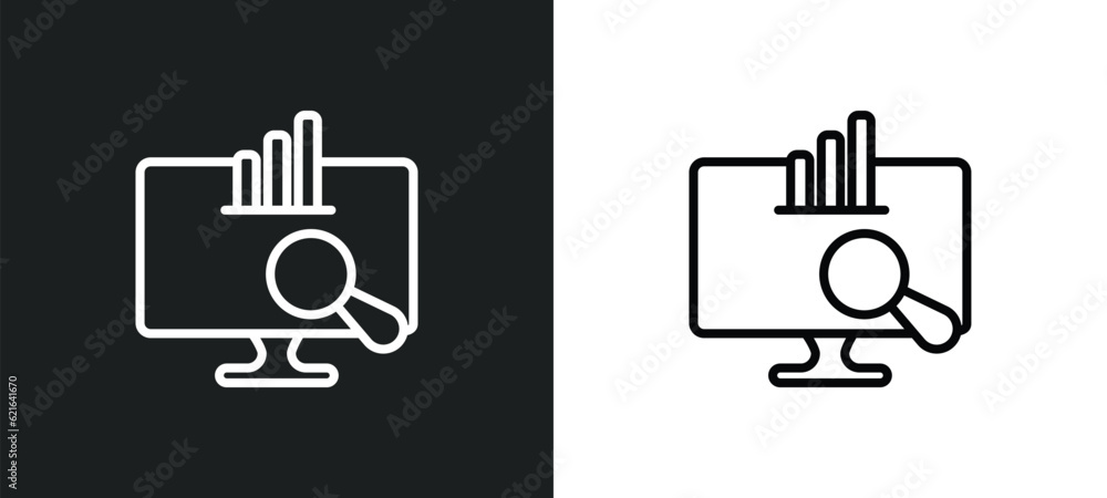 Poster data analyser outline icon in white and black colors. data analyser flat vector icon from computer c
