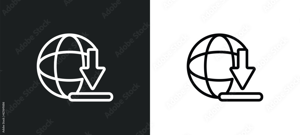 Poster download from the net outline icon in white and black colors. download from the net flat vector icon