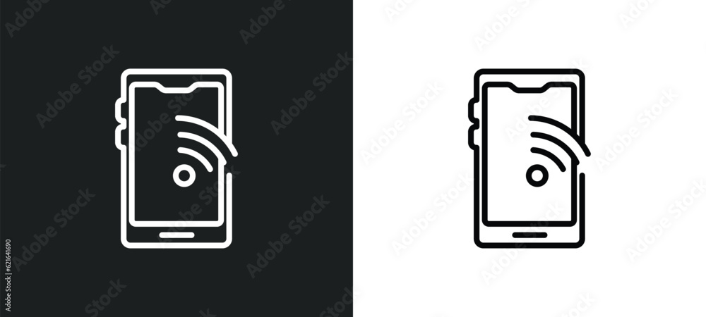Poster wireless internet connection outline icon in white and black colors. wireless internet connection fl