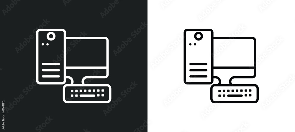 Poster computer outline icon in white and black colors. computer flat vector icon from computer collection 