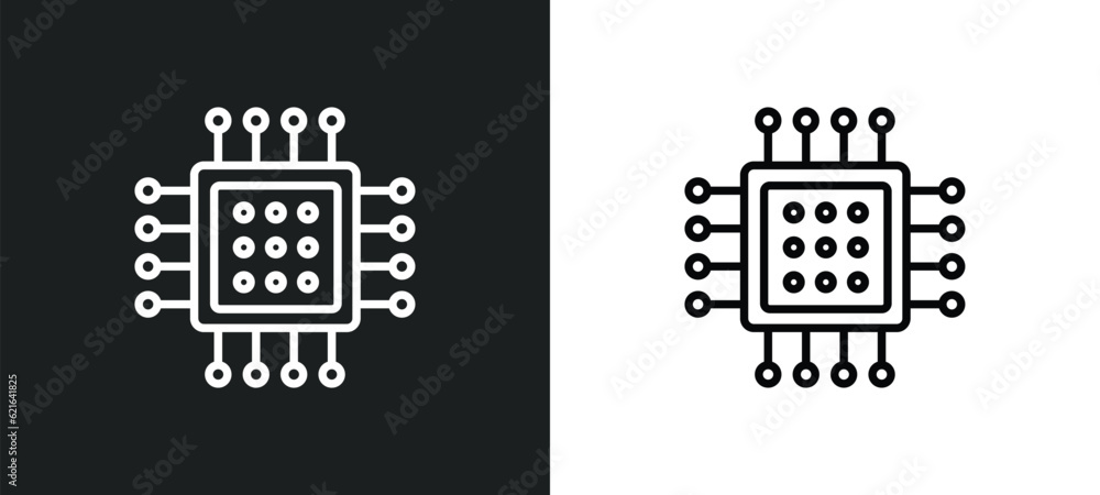 Poster square chip outline icon in white and black colors. square chip flat vector icon from computer colle
