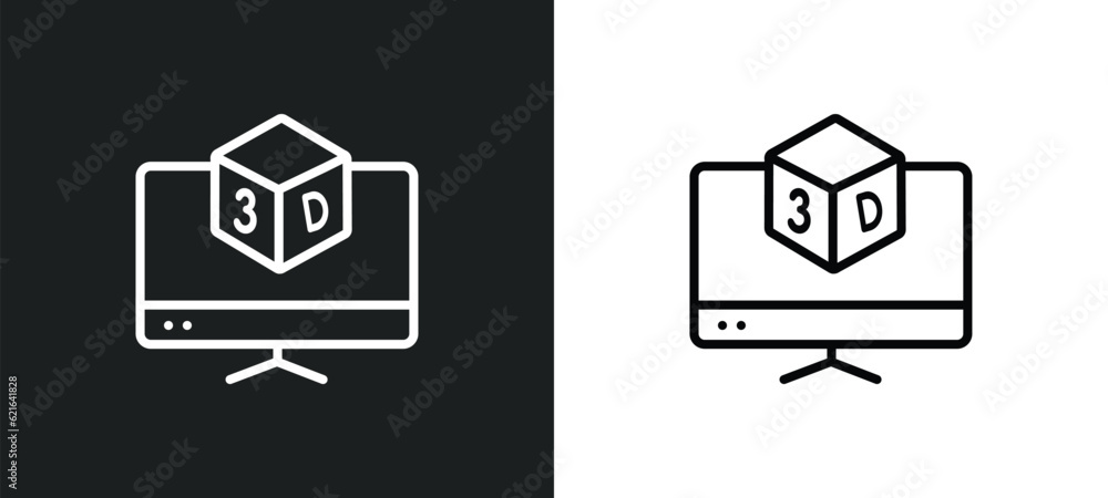 Poster 3d screen outline icon in white and black colors. 3d screen flat vector icon from computer collectio