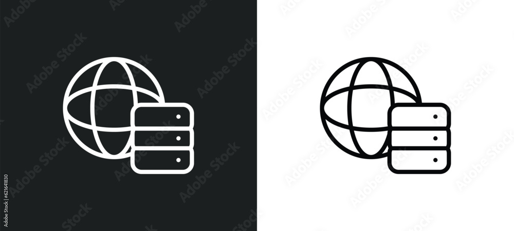 Poster internet server outline icon in white and black colors. internet server flat vector icon from comput