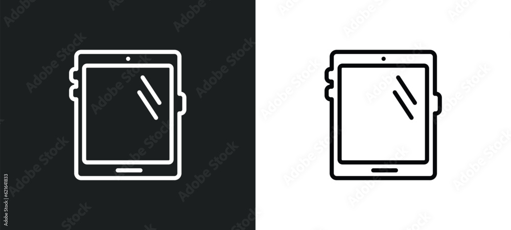 Poster tablet electronic device outline icon in white and black colors. tablet electronic device flat vecto