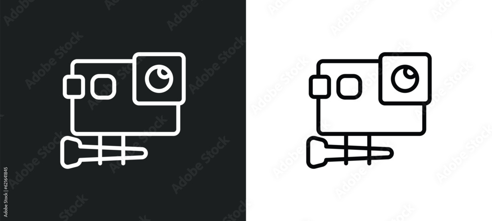 Poster action camera outline icon in white and black colors. action camera flat vector icon from computer c