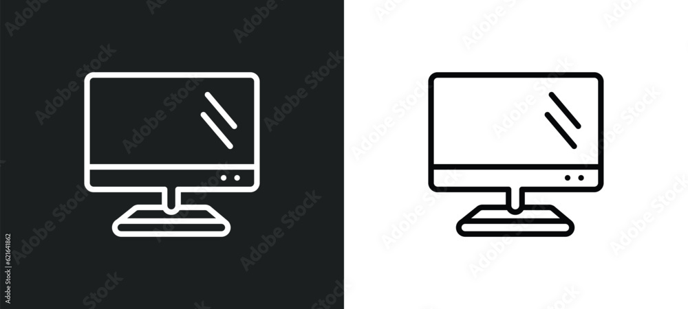 Poster tv screen outline icon in white and black colors. tv screen flat vector icon from computer collectio