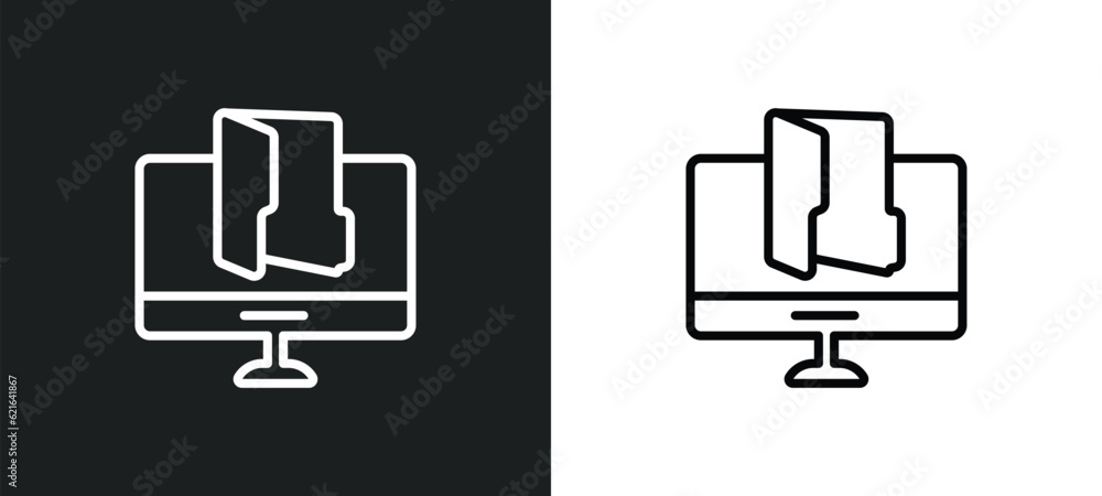 Poster computer folder outline icon in white and black colors. computer folder flat vector icon from comput