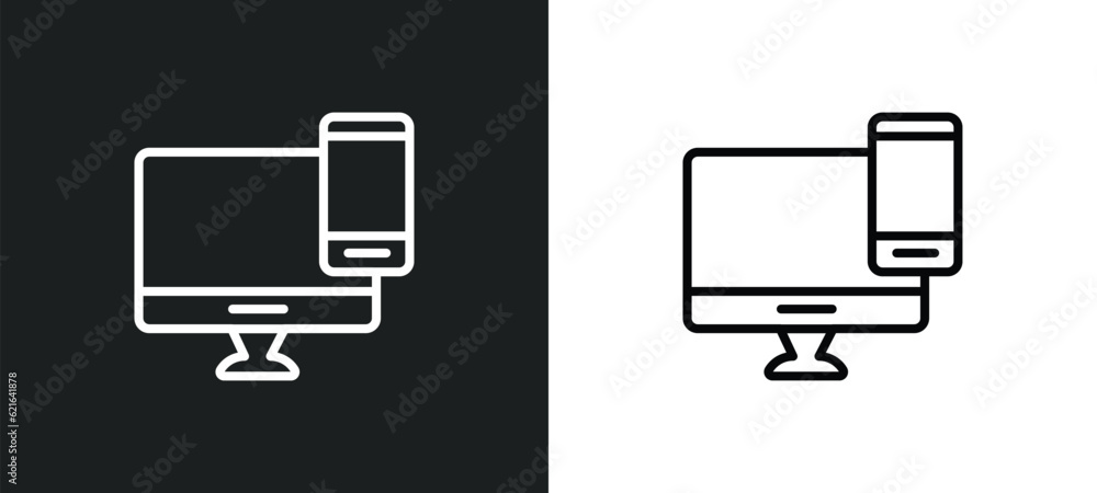 Poster responsive de outline icon in white and black colors. responsive de flat vector icon from computer c