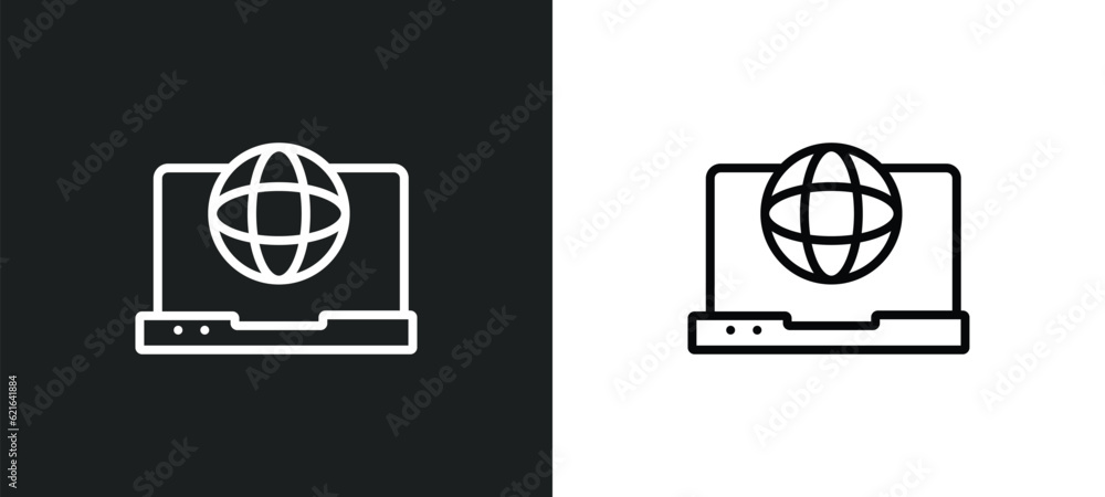 Poster surfing the net outline icon in white and black colors. surfing the net flat vector icon from comput