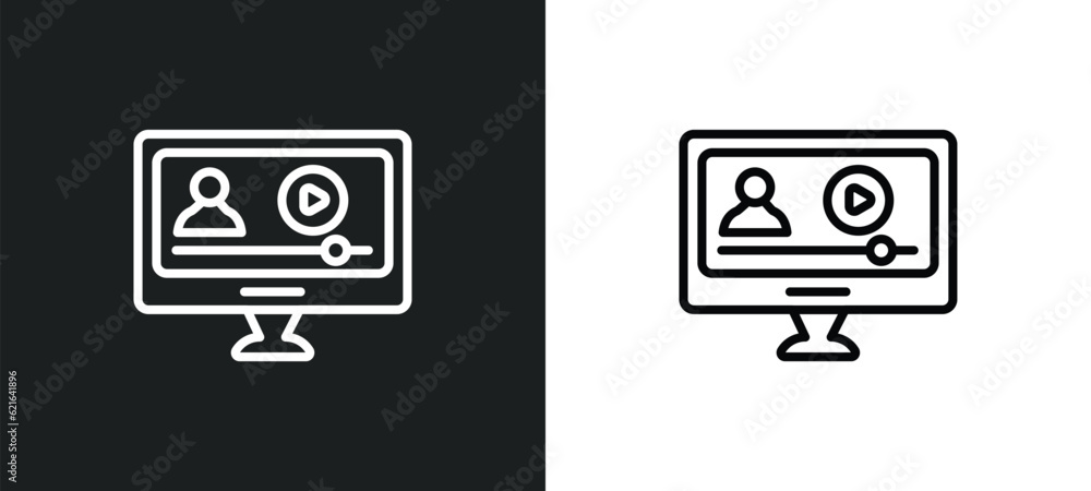 Poster video lecture outline icon in white and black colors. video lecture flat vector icon from computer c