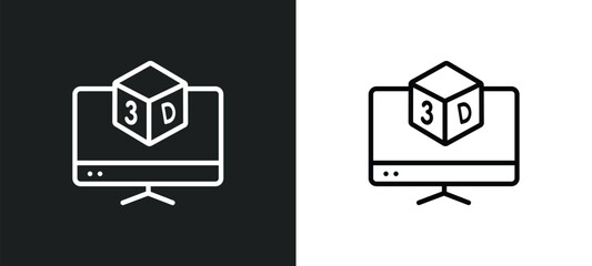 3d screen outline icon in white and black colors. 3d screen flat vector icon from computer collection for web, mobile apps and ui.