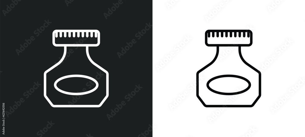Poster ink bottle outline icon in white and black colors. ink bottle flat vector icon from communications c