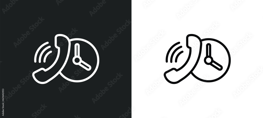 Poster time call outline icon in white and black colors. time call flat vector icon from communication coll