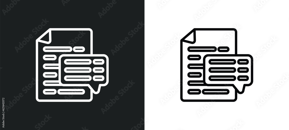 Poster text lines outline icon in white and black colors. text lines flat vector icon from communication co