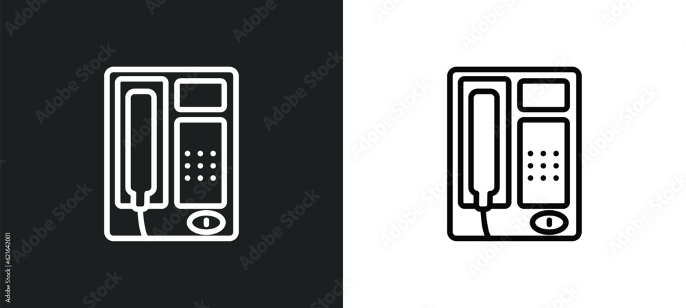 Poster public phone outline icon in white and black colors. public phone flat vector icon from communicatio