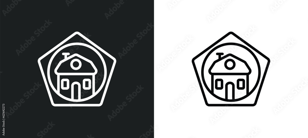 Poster house badge outline icon in white and black colors. house badge flat vector icon from commerce colle