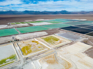 Lithium fields / evaporation ponds in the Atacama desert in Chile, South America - a surreal landscape where batteries are born