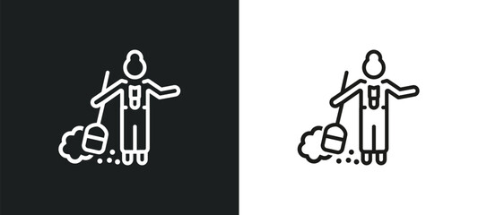 sweeping outline icon in white and black colors. sweeping flat vector icon from cleaning collection for web, mobile apps and ui.