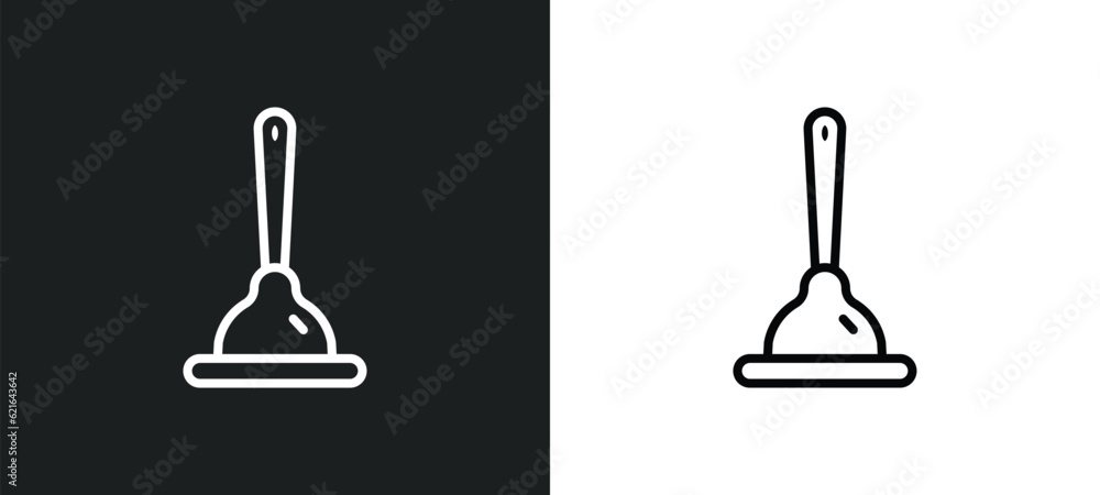 Poster plunger outline icon in white and black colors. plunger flat vector icon from cleaning collection fo
