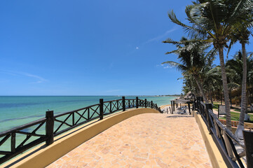 Decorative small bridge at Luxurious hotel resort at the beach in the caribbean (Merida, Yucatan, Mexico)