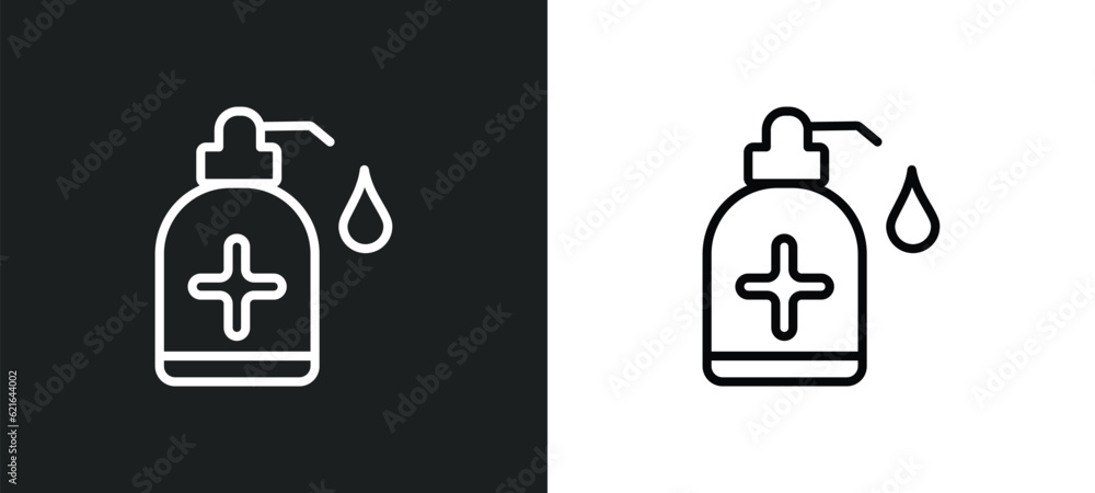 Poster sanitize outline icon in white and black colors. sanitize flat vector icon from cleaning collection 