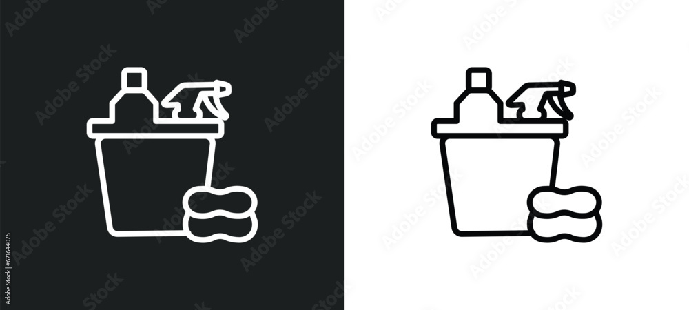 Poster cleaning outline icon in white and black colors. cleaning flat vector icon from cleaning collection 
