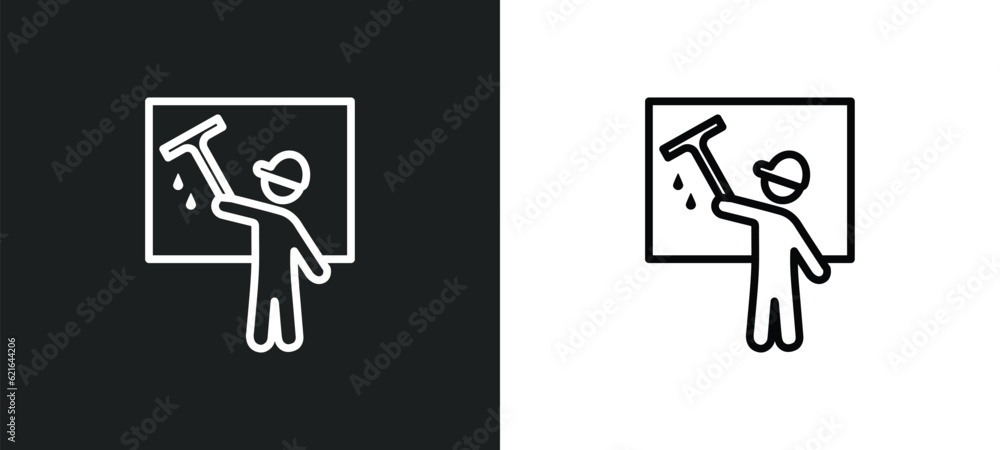 Poster cleaning window outline icon in white and black colors. cleaning window flat vector icon from cleani