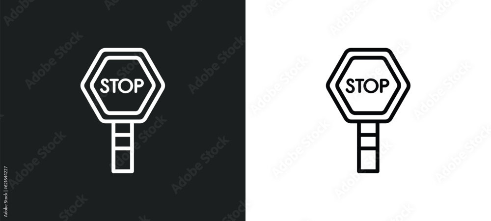 Poster stop outline icon in white and black colors. stop flat vector icon from city elements collection for