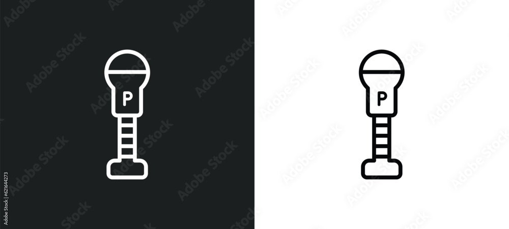Poster parking meter outline icon in white and black colors. parking meter flat vector icon from city eleme