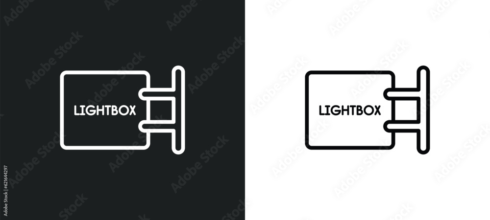 Poster lightbox outline icon in white and black colors. lightbox flat vector icon from city elements collec