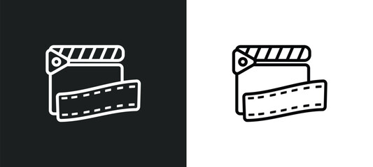 Fototapeta na wymiar movie film outline icon in white and black colors. movie film flat vector icon from cinema collection for web, mobile apps and ui.