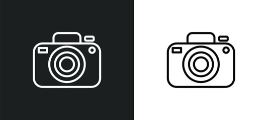 dslr camera outline icon in white and black colors. dslr camera flat vector icon from cinema collection for web, mobile apps and ui.