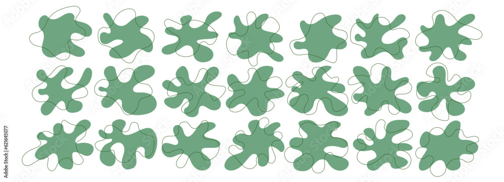 Poster organic amoeba blob shape abstract green color with line vector illustration isolated on transparent