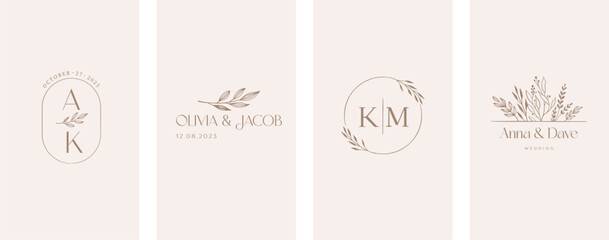 Wedding logos, hand drawn elegant, delicate and minimalist monogram collection